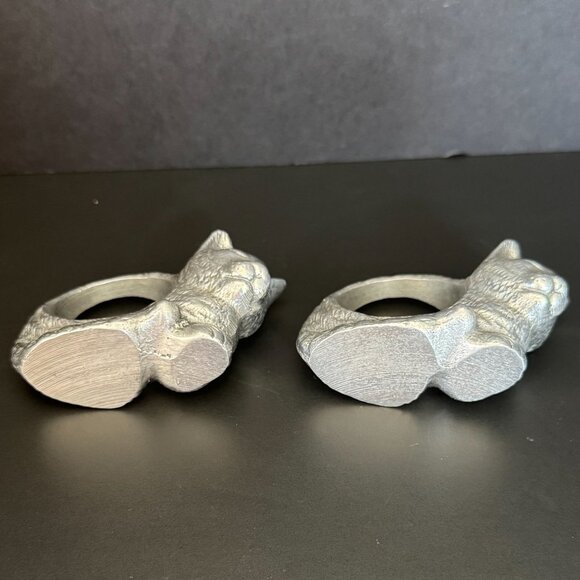 Vintage Set Of 4 Cat Shaped Napkin Rings Metal Table Decor Gift Ready - Picture 6 of 8